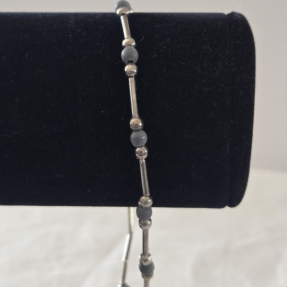 Silver & Gray Beaded Anklet